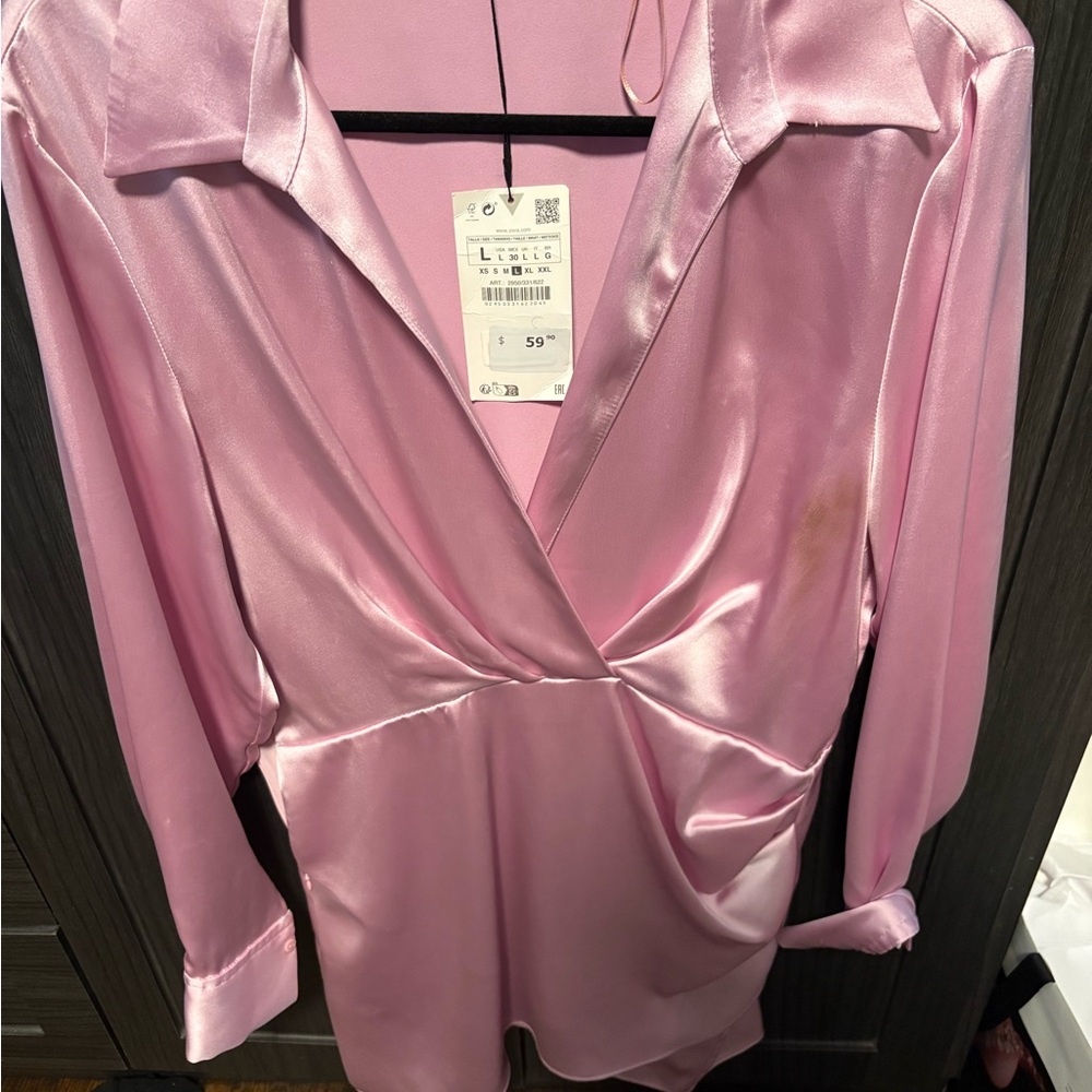 Zara Pink Satin Blouse